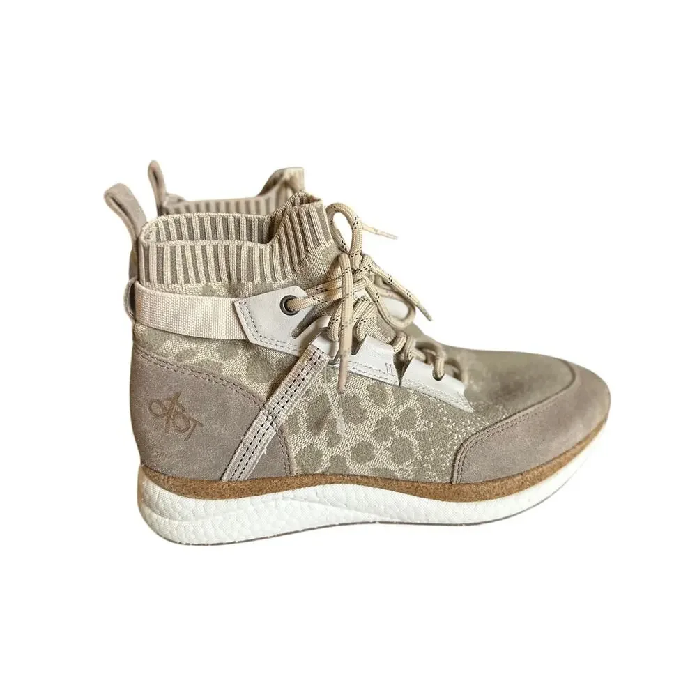 OTBT Tan Leopard Print High Sock Top Sneakers, Leather, Women's size 9